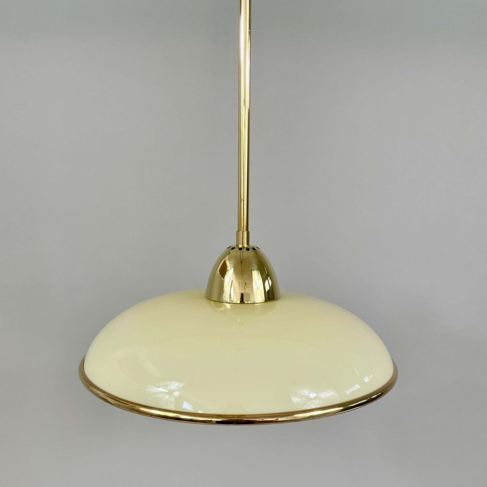 Art Deco Cream Opaline Glass & Brass Pendants, Germany 1930s, Set Of 2 photo buy