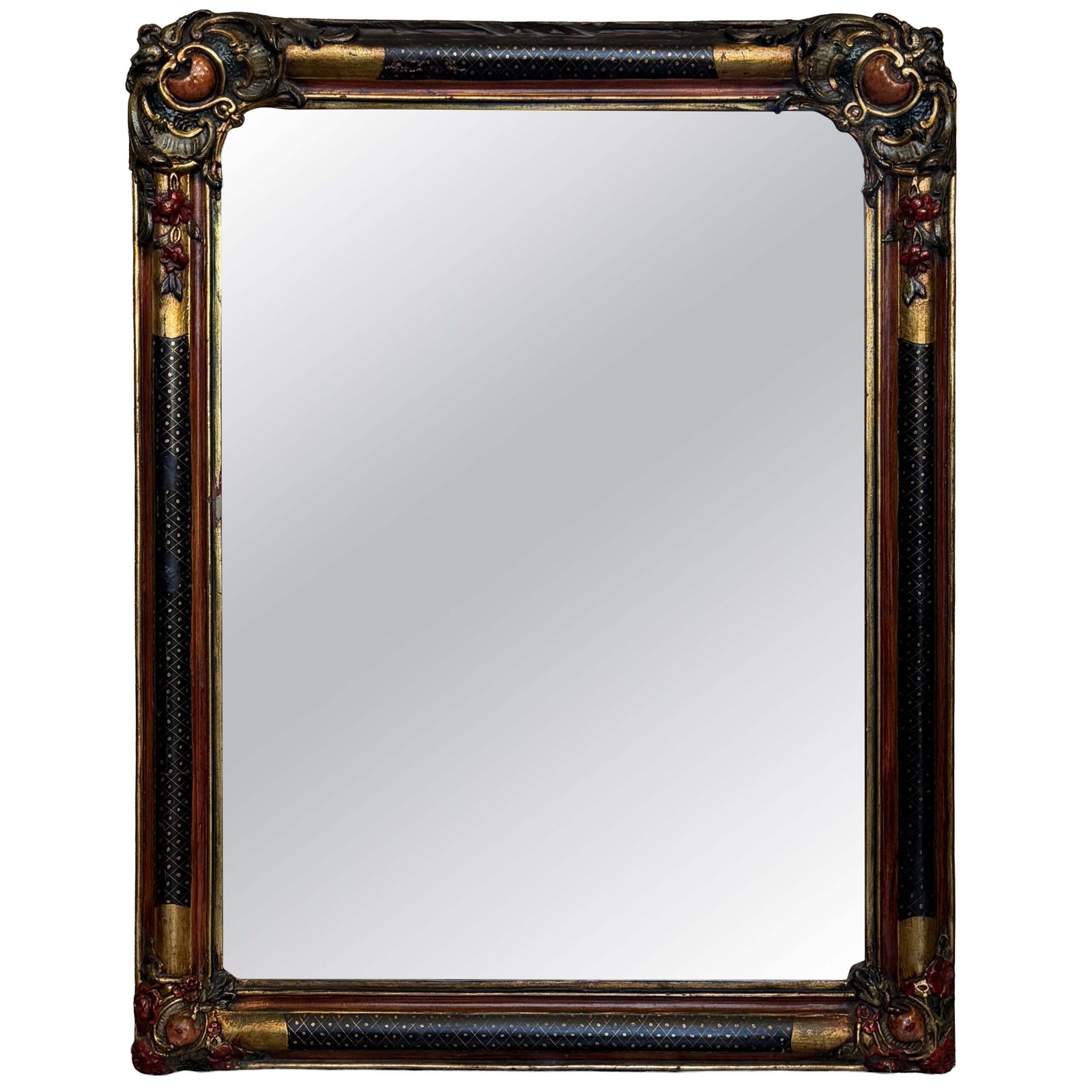 Ornate Wall Mirror – Hand Carved Wood Frame With Gold Accents