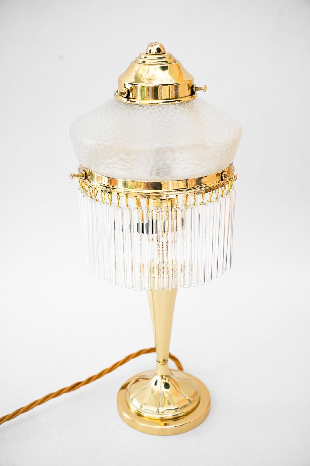 Art Deco Table Lamp With Palme Koenig Glass Shade And Glass Sticks Vienna 1920s photo furniture