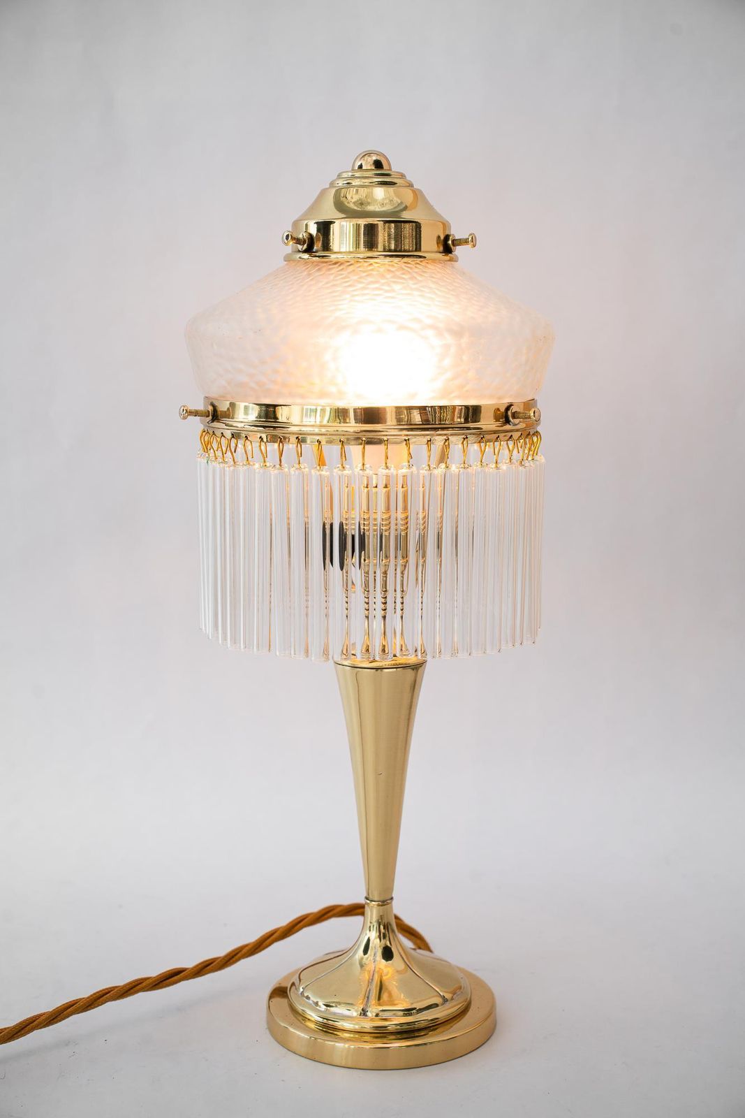 Lighting Art Deco Table Lamp With Palme Koenig Glass Shade And Glass Sticks Vienna 1920s photo