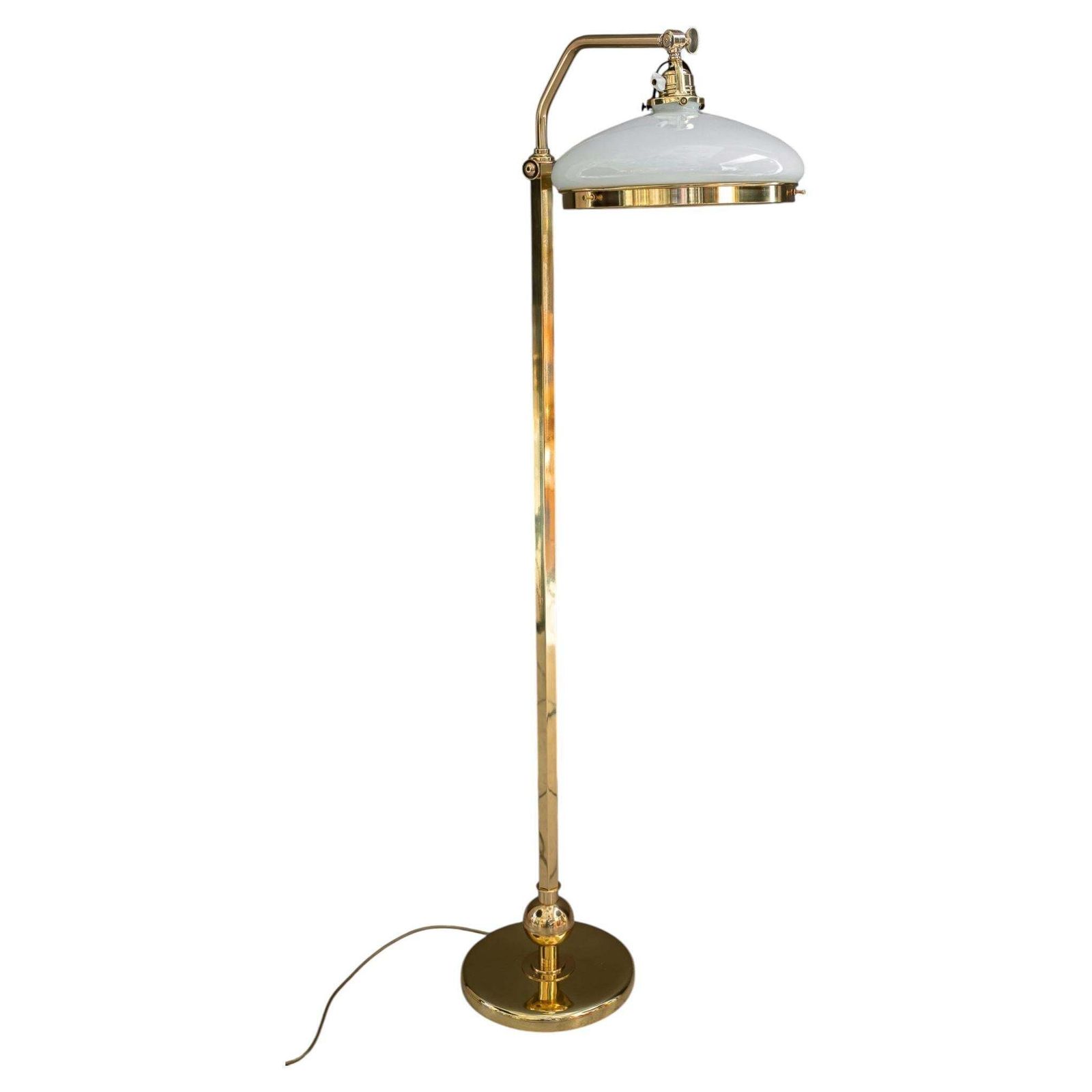 Hight Adjustable And Swiveling Floor Lamp With Opal Glass Shade Vienna 1920s