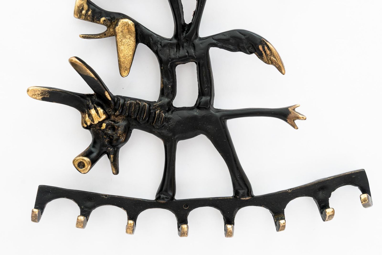 Walter Bosse Brass Key Hanger Donkey, Dog, Cat And Cock, Hertha Baller, Austria photo vinterior