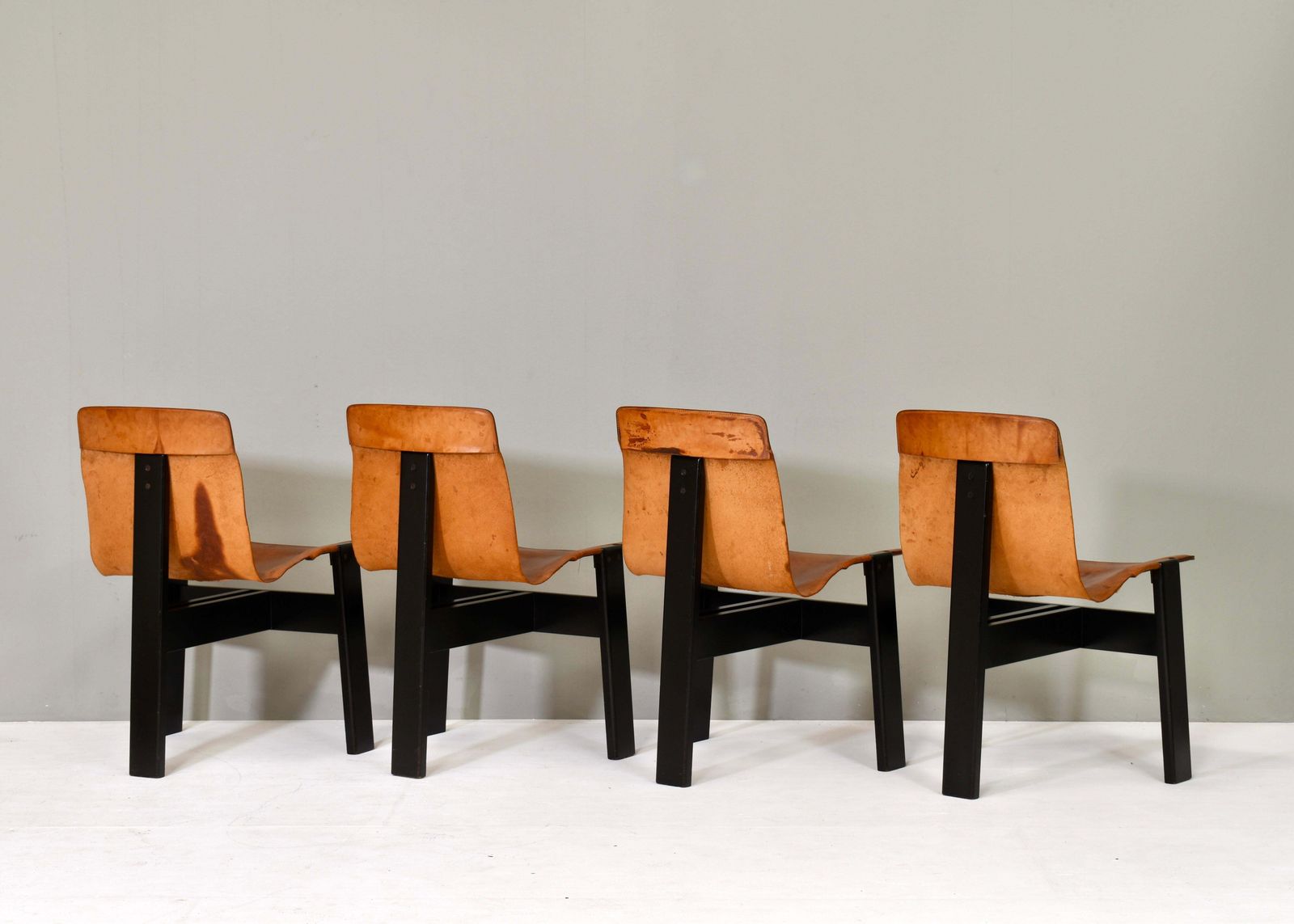 Set Of 4 Mangiarotti For Skipper ‘Tre 3’ Dining Chairs In Cognac Leather   1978 photo 11875.0