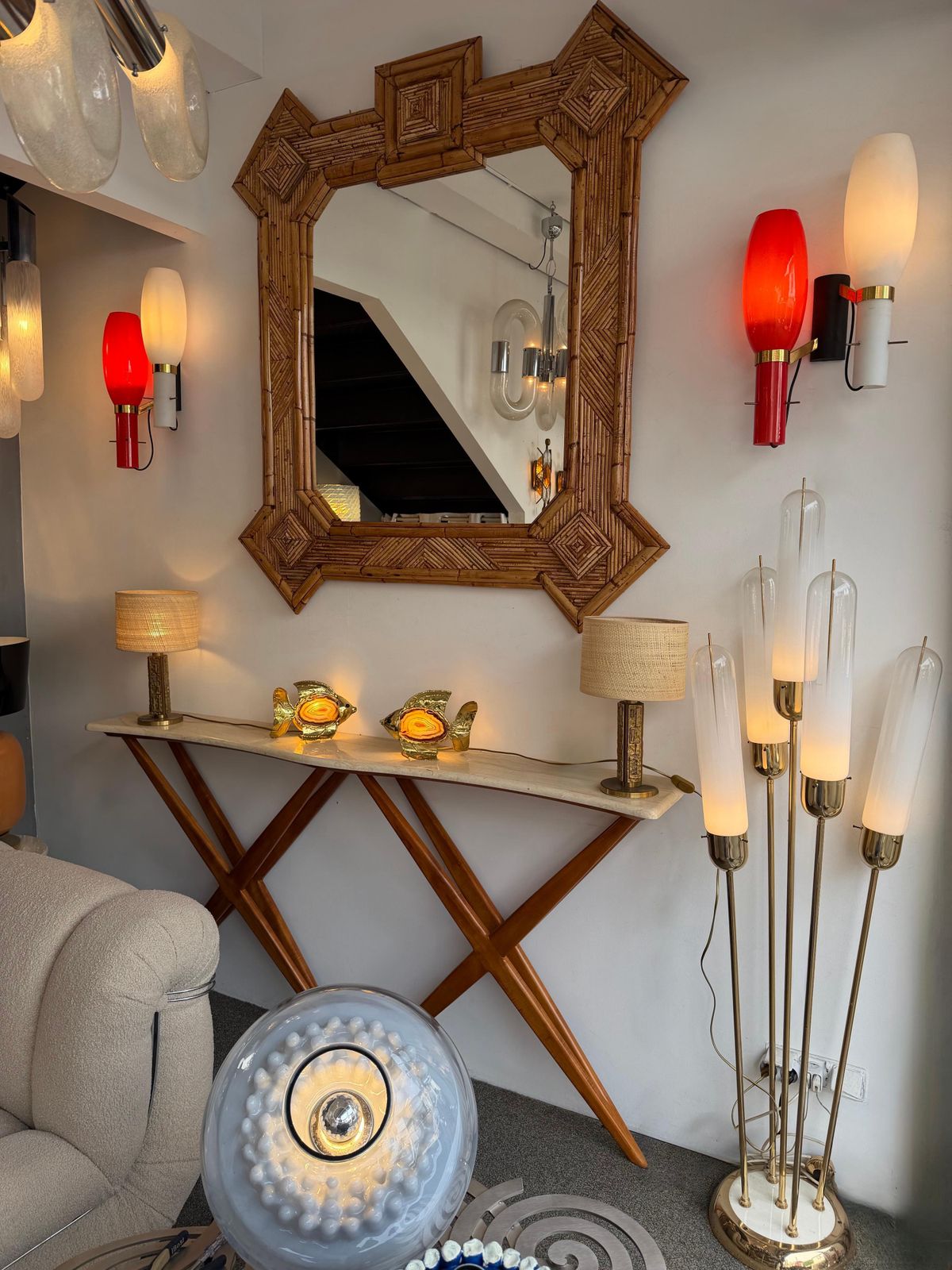 Pair Of Sconces Brass And Glass By Stilnovo. Italy, 1950s photo 5223.0