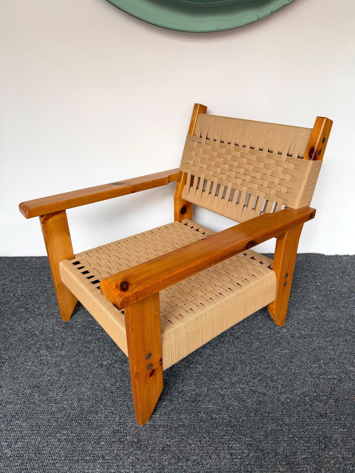 photo vinterior Mid Century Modern Pair Of Wood And Rope Armchairs, Italy, 1970s