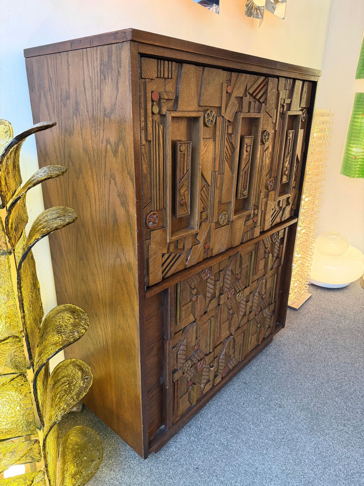 Mid Century Modern Brutalist Wood Sculpture Cabinet By Lane. USA, 1970s photo Furniture