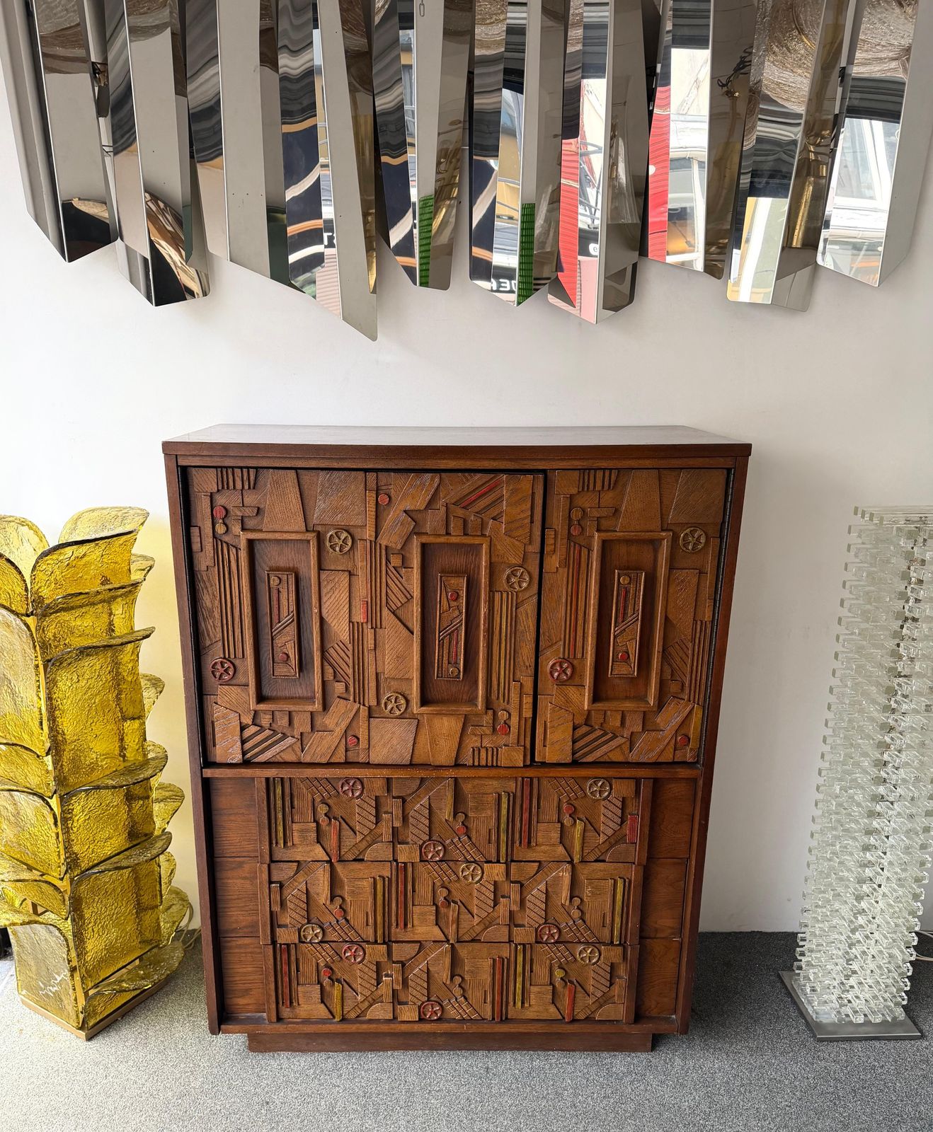 Mid Century Modern Brutalist Wood Sculpture Cabinet By Lane. USA, 1970s photo buy