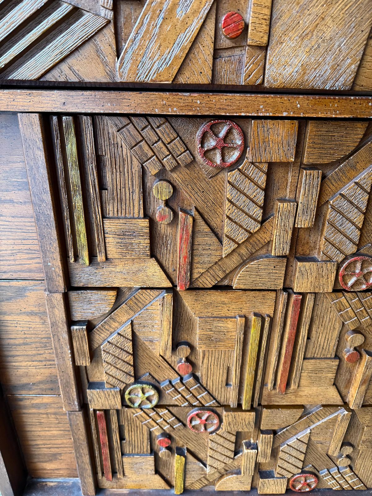 Mid Century Modern Brutalist Wood Sculpture Cabinet By Lane. USA, 1970s photo vintage