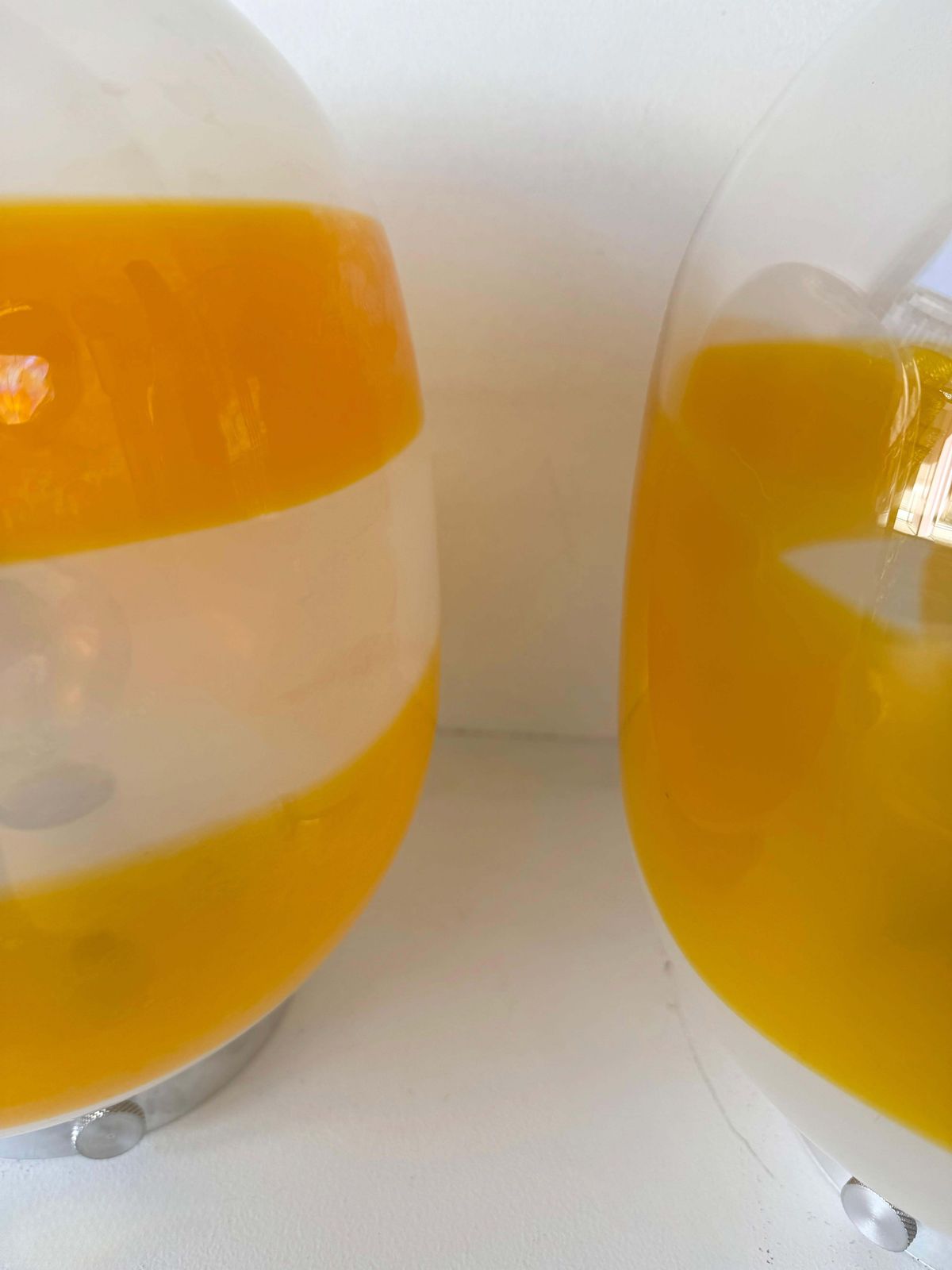 Lighting Pair Of Murano Glass Orange White Smoke Saturn Lamps. Italy, 1970s photo