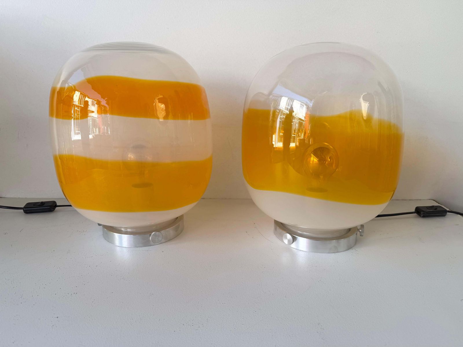 photo buy Pair Of Murano Glass Orange White Smoke Saturn Lamps. Italy, 1970s