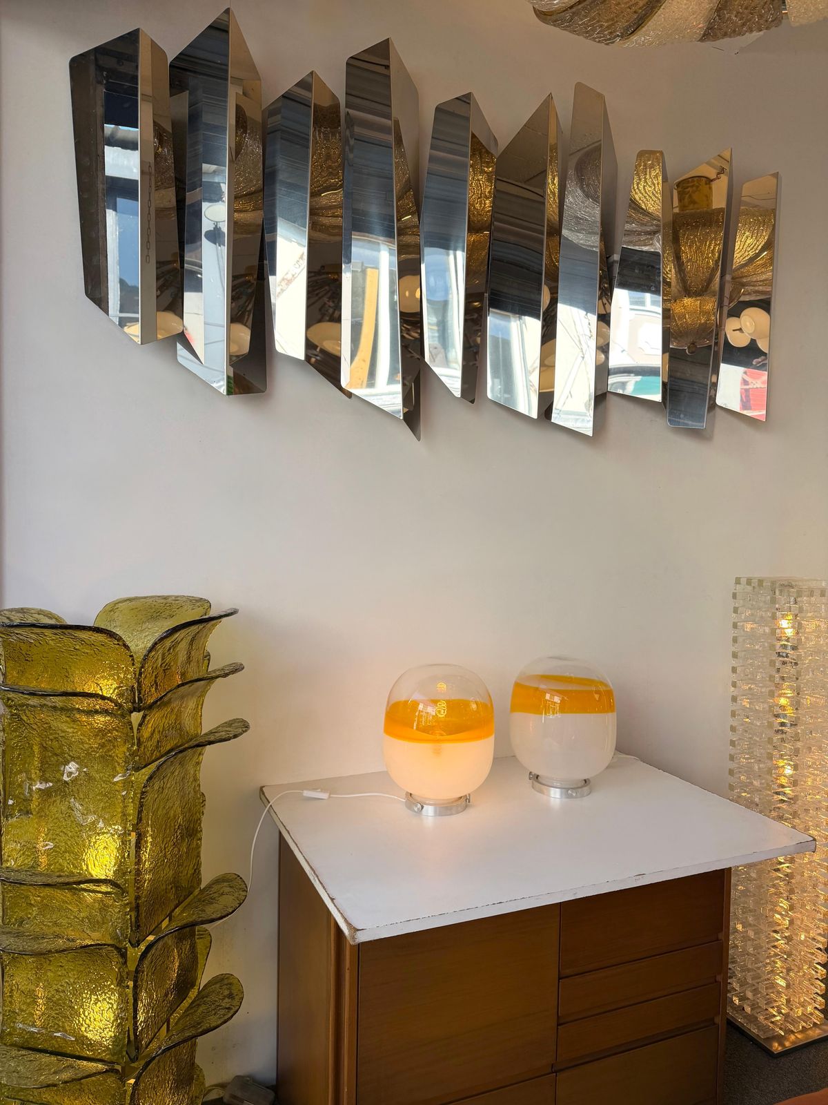 Pair Of Murano Glass Orange White Smoke Saturn Lamps. Italy, 1970s photo furniture