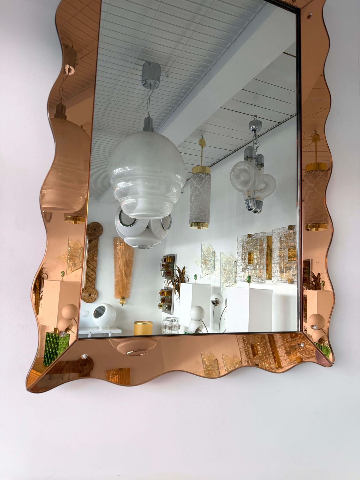 Home Decor Mirror Pink Glass By Cristal Art Italy, 1960s photo