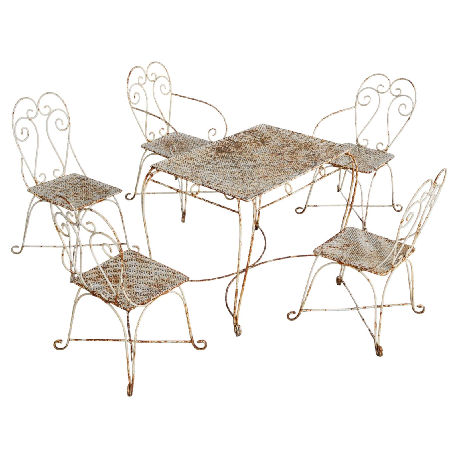 French Wrought Iron Garden Set With Table & Five Chairs, Mid 20th Century, 1950s