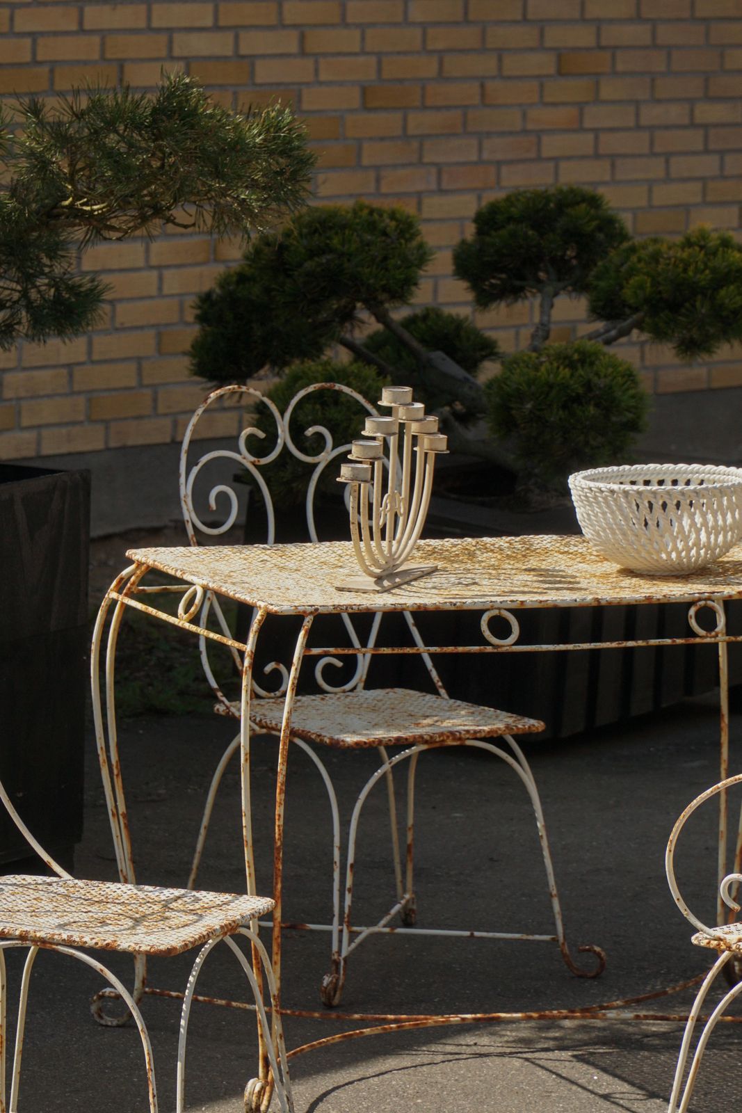 photo buy French Wrought Iron Garden Set With Table & Five Chairs, Mid 20th Century, 1950s