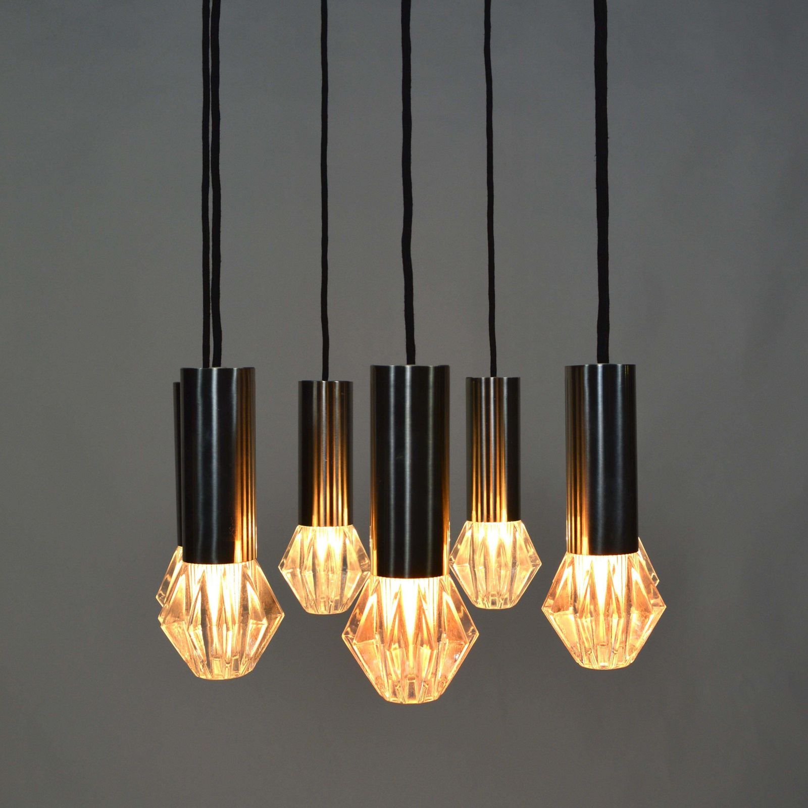 Mid Century Modern Chrome And Glass Chandelier By Raak, 42” photo for sale