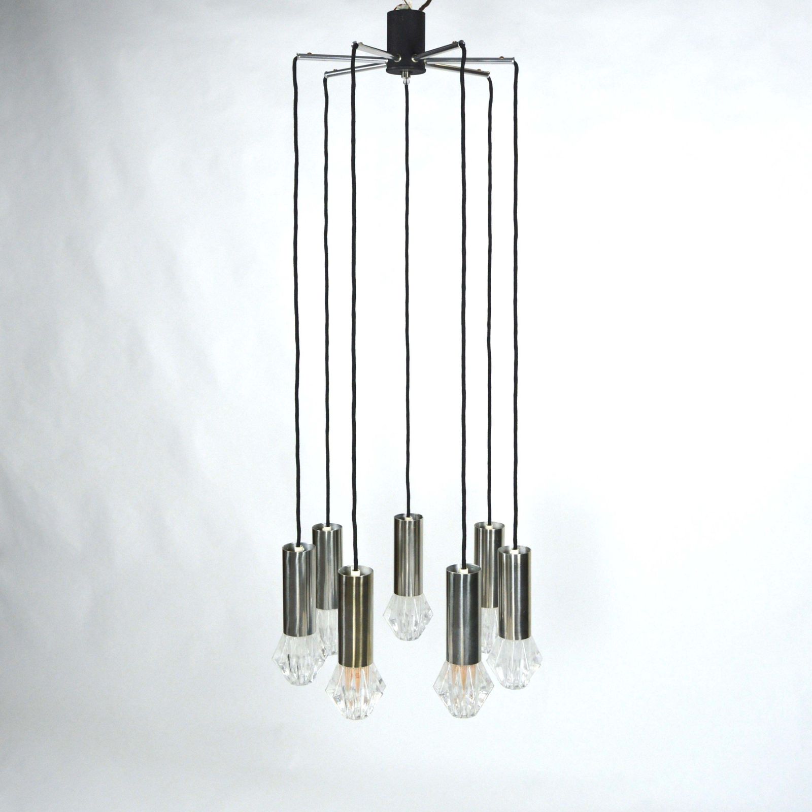 Mid Century Modern Chrome And Glass Chandelier By Raak, 42” photo vintage