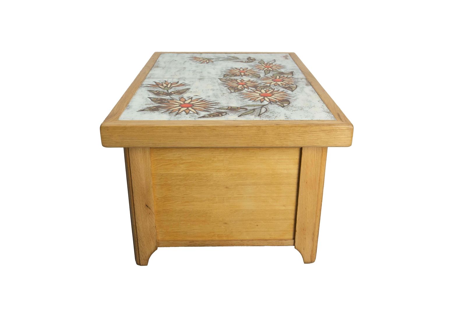 Franse eiken salontafel met keramische tegels, gesigneerd Monsan Picard, ca. 1970 photo 1449.0