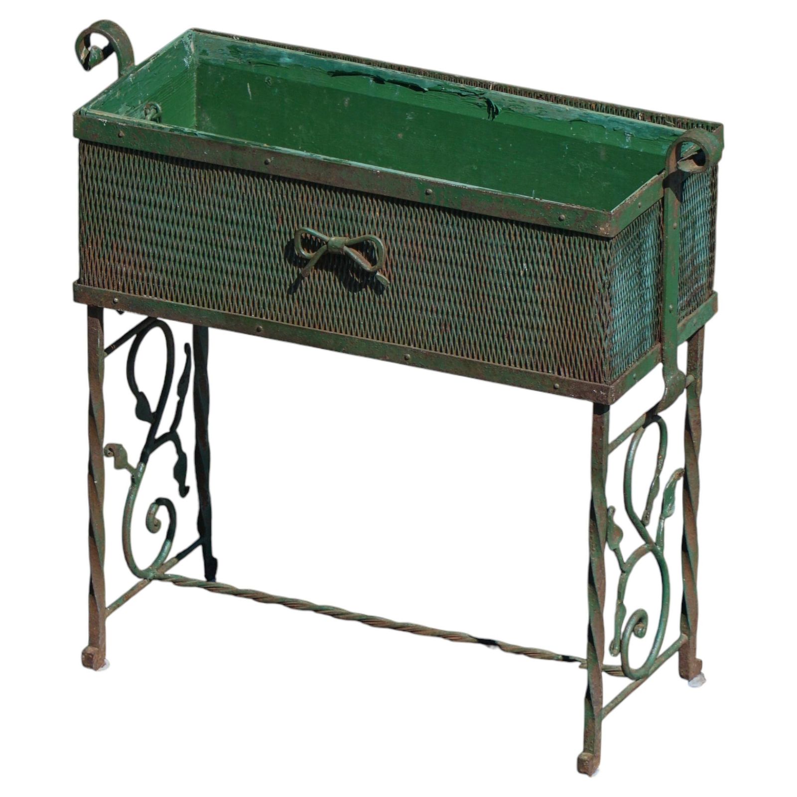 French Art Nouveau, Decorative Vintage Green Metal Garden Planter Box, 1920s