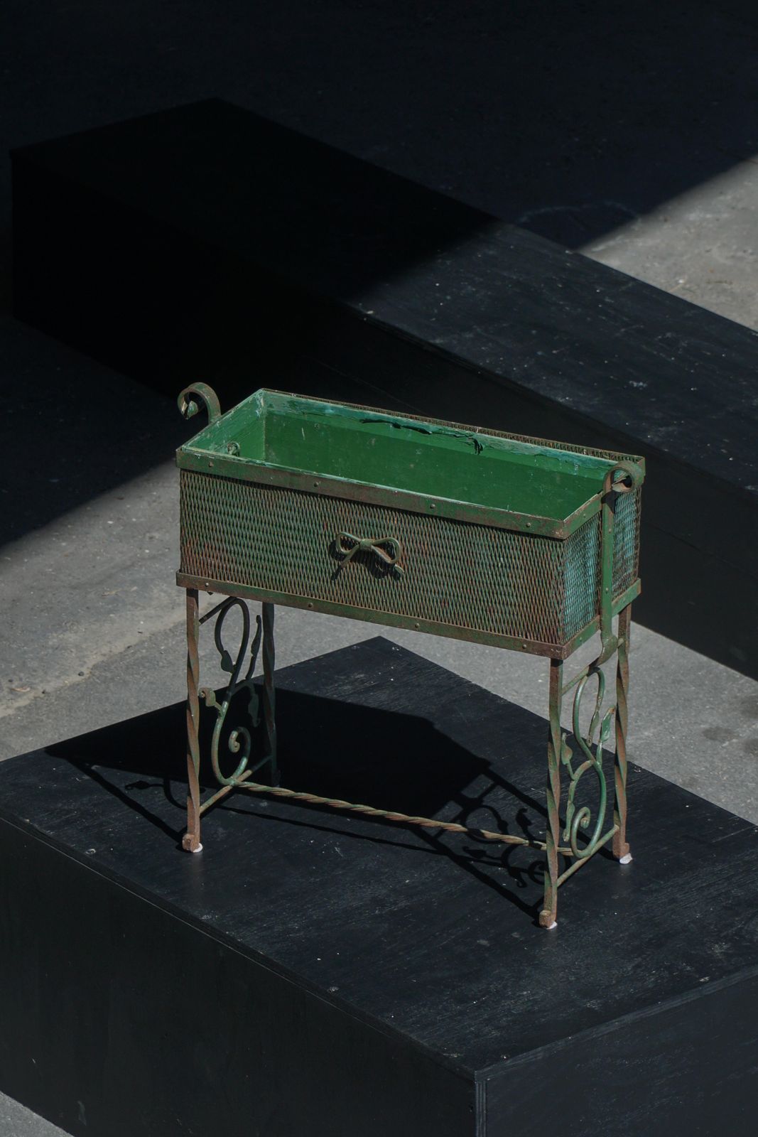French Art Nouveau, Decorative Vintage Green Metal Garden Planter Box, 1920s photo vintage