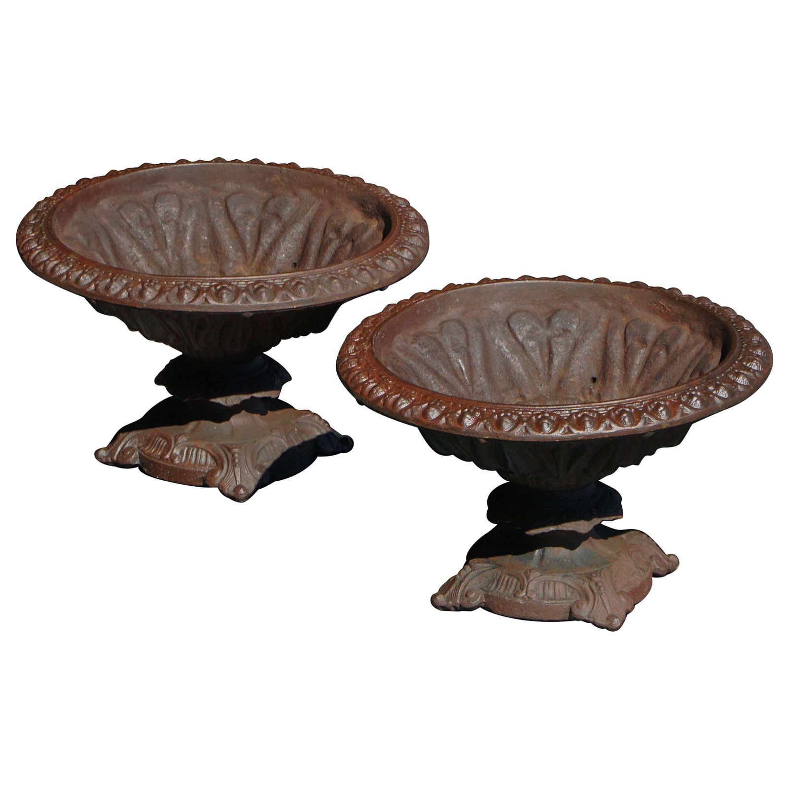 Pair Of Antique Neoclassical Cast Iron Garden Urns / Vases, French, 1900s