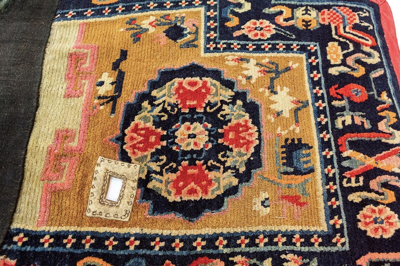 Antique Tibetan Saddle Rug, Hand Knotted Wool, Floral photo vinterior