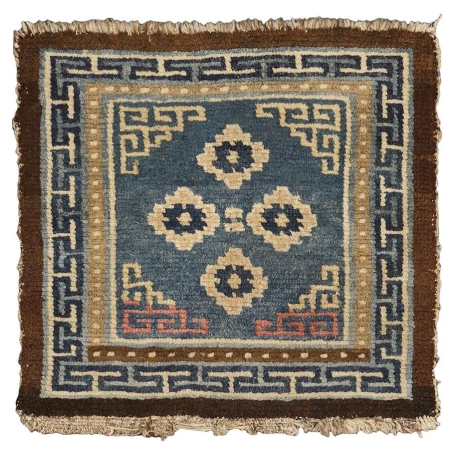 Tibetan Rug, Wool Hand Knotted , Blue Field With Rosettes