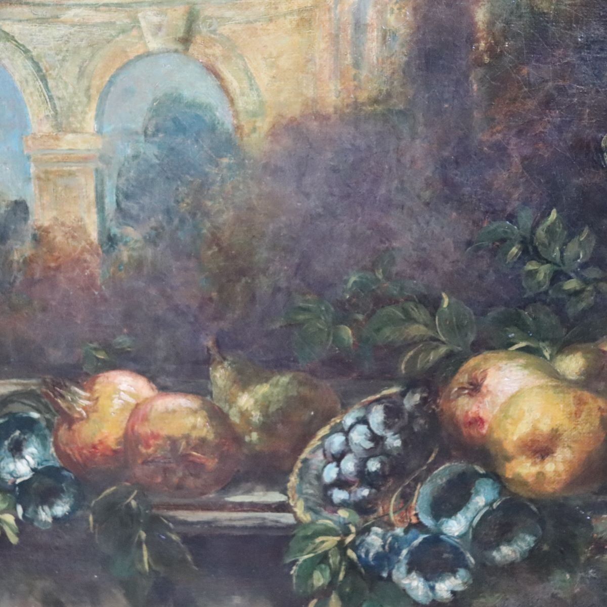 Still Life With Flowers And Fruits, 1800s, Large Oil On Canvas, Framed photo 2753.0