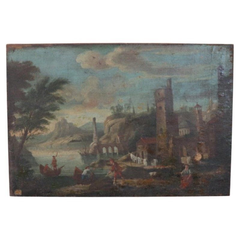 Coastal Landscape, 18th Century, Oil Painting On Canvas
