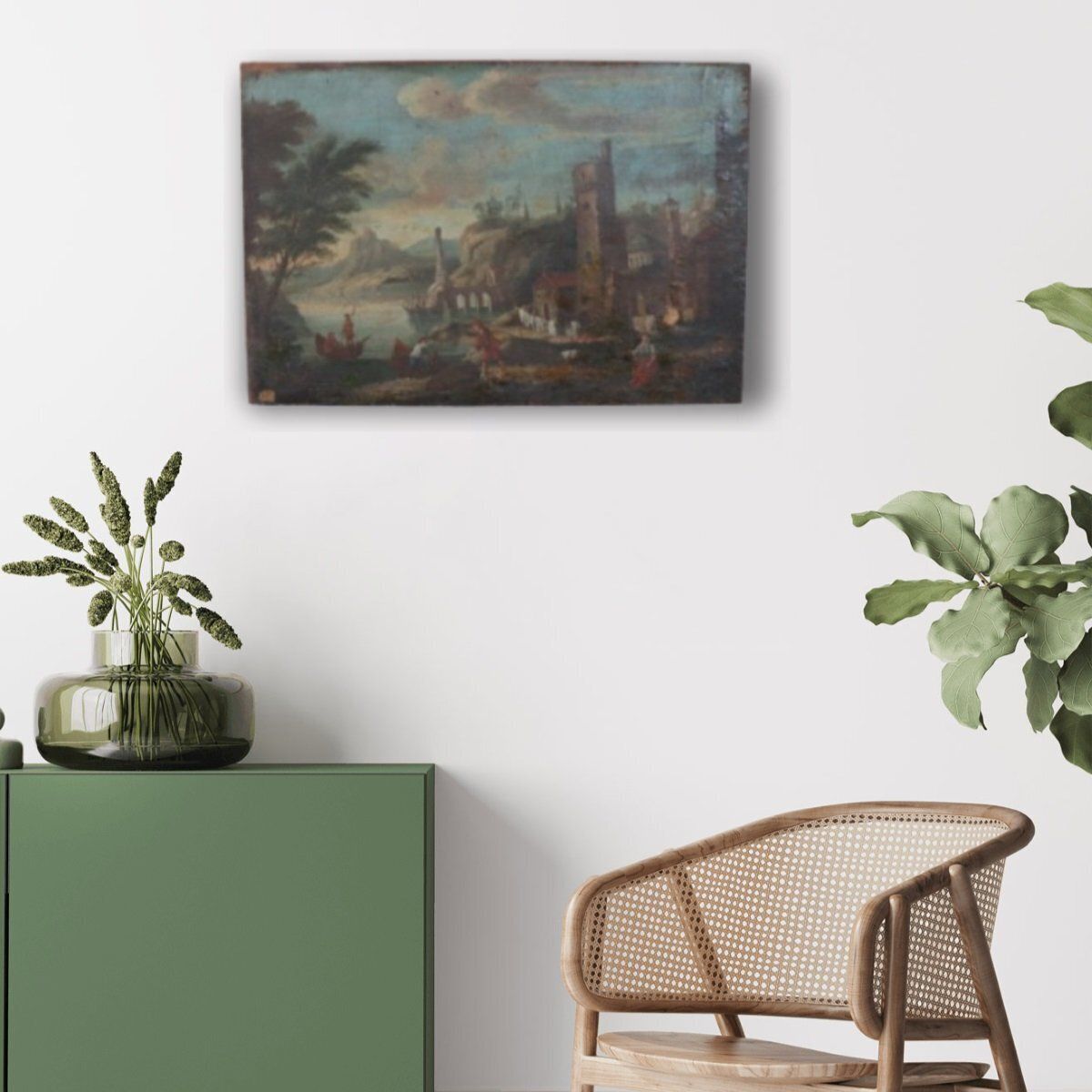 Coastal Landscape, 18th Century, Oil Painting On Canvas photo furniture