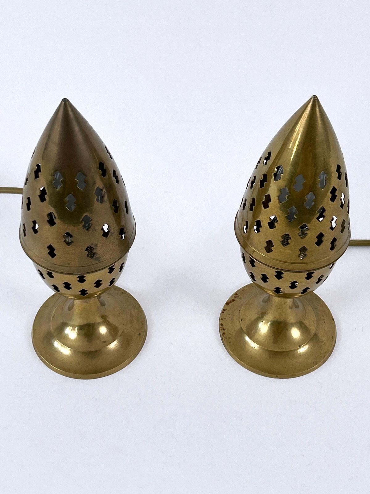 Set Of Two Rare & Lovely Perforated Brass Bedside Table Lamps Sweden 1960s photo buy