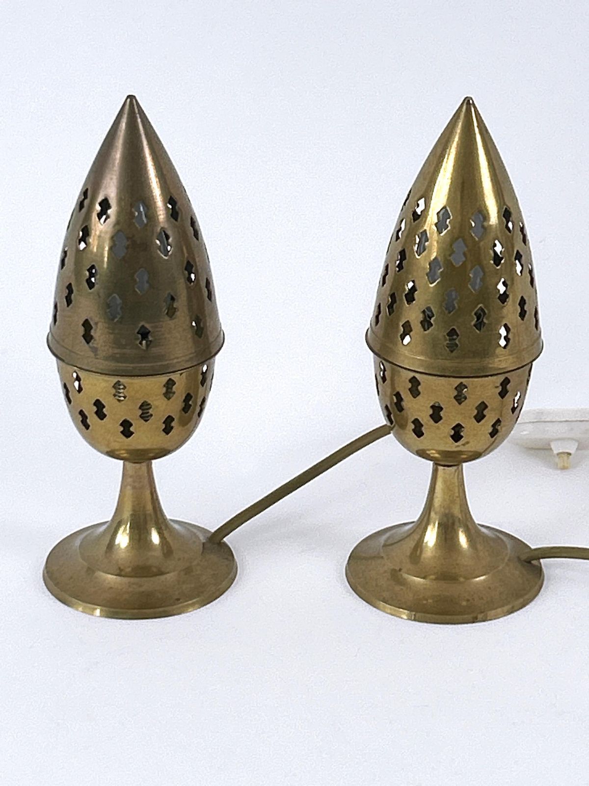 photo buy Set Of Two Rare & Lovely Perforated Brass Bedside Table Lamps Sweden 1960s
