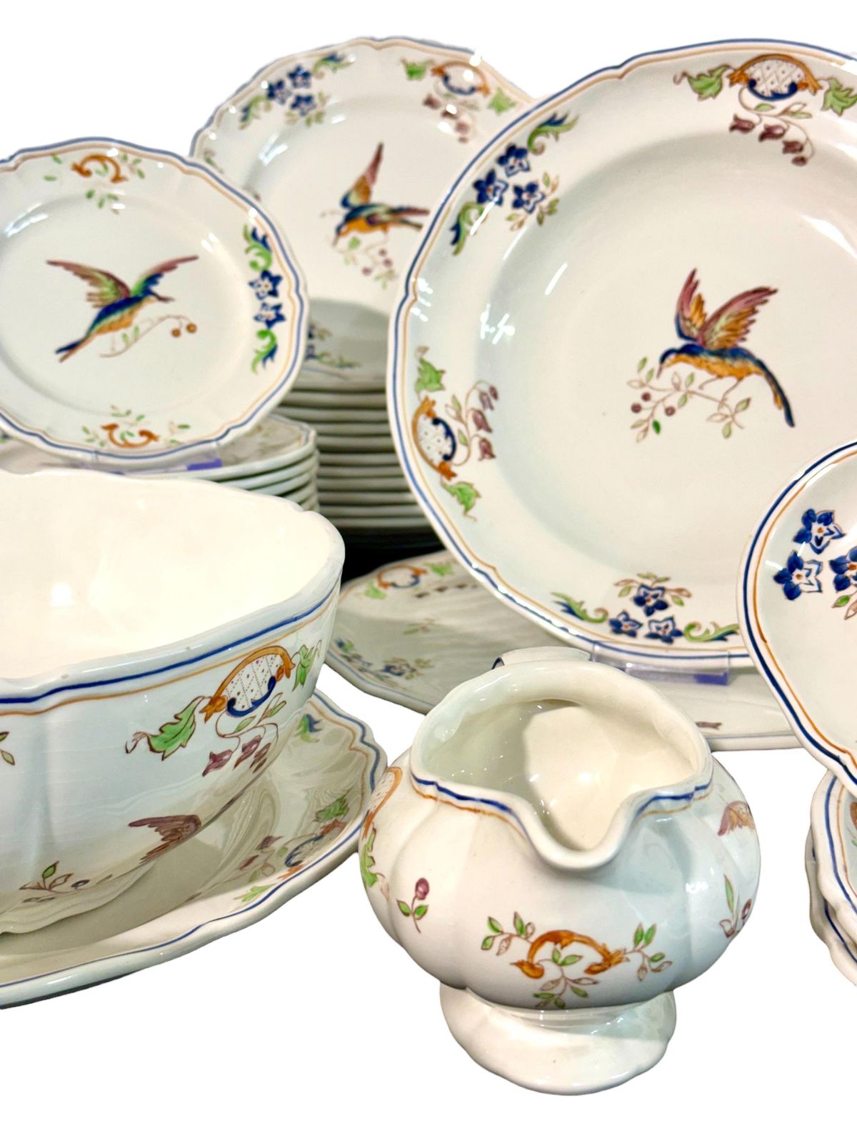 46 Pieces French Faience Dinner Service, "Cléry" By Moustiers photo vintage