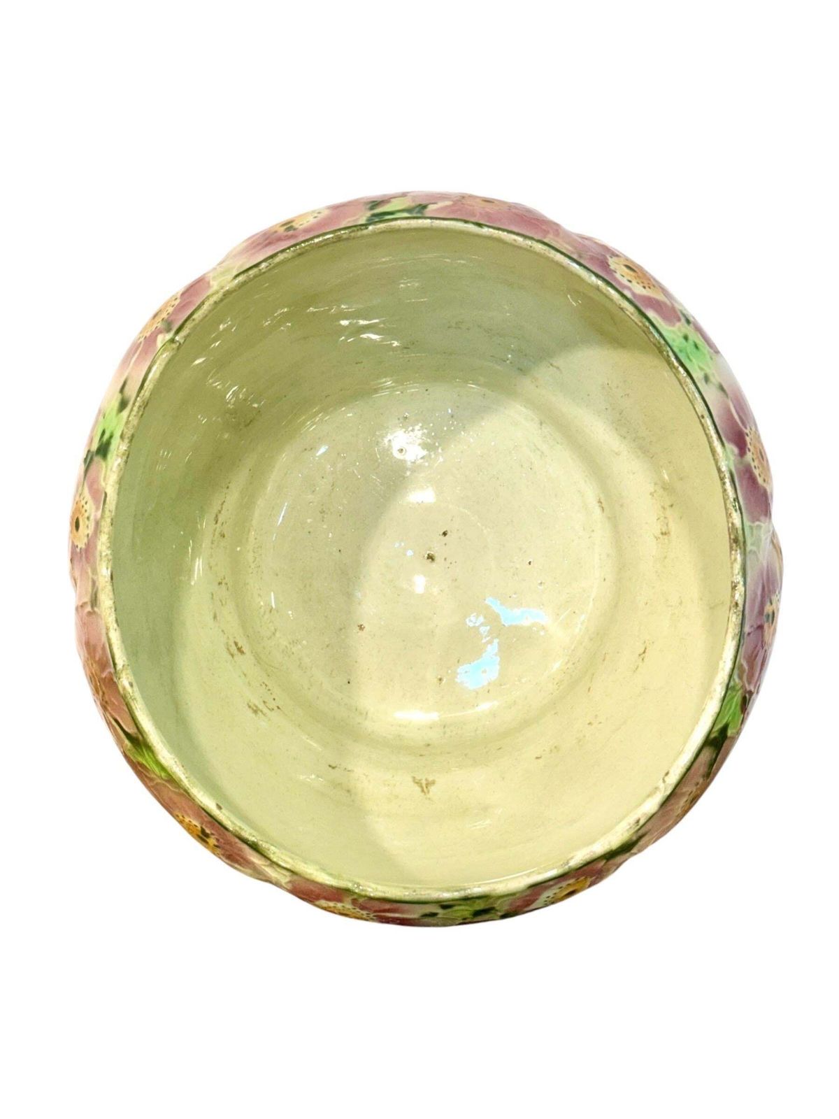 Antique Saint Clément Majolica Jardinière With Pink And Green Floral Motif photo 872.0