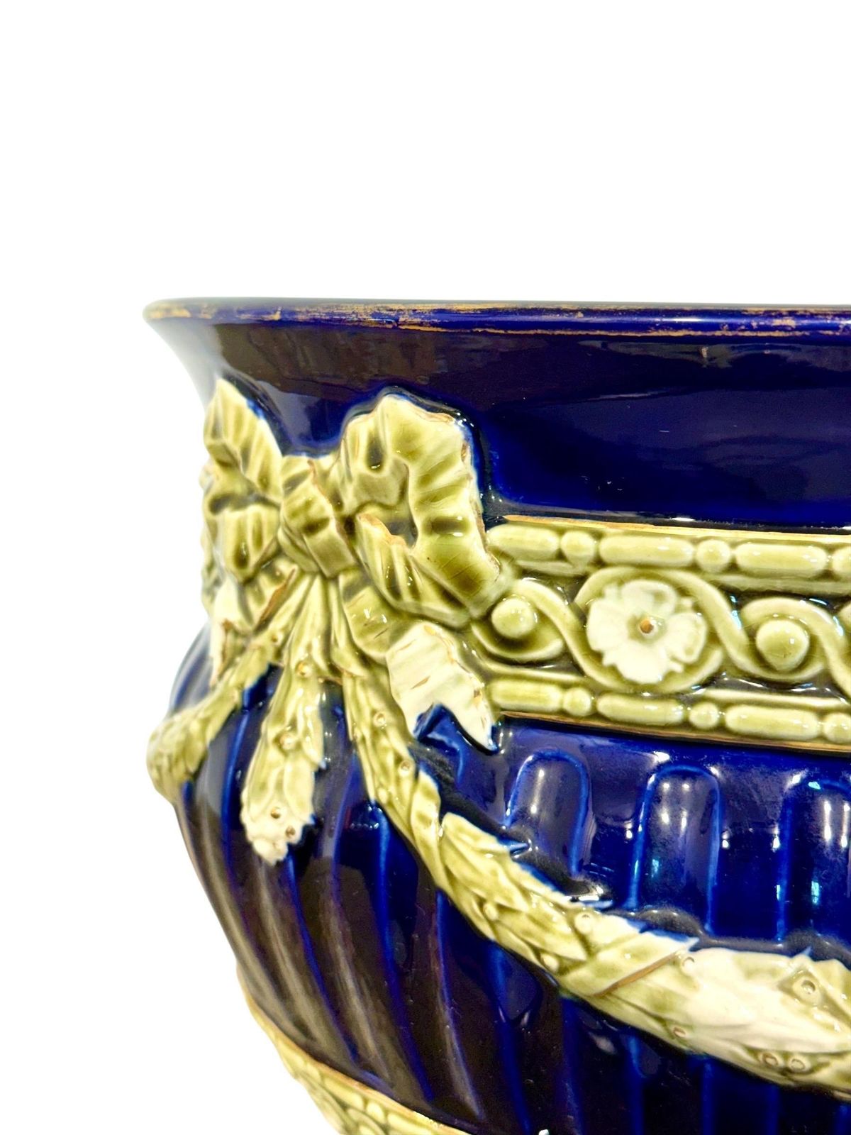French Majolica Jardinière, Cobalt Blue, Napoleon III, 19th C. photo Home Decor