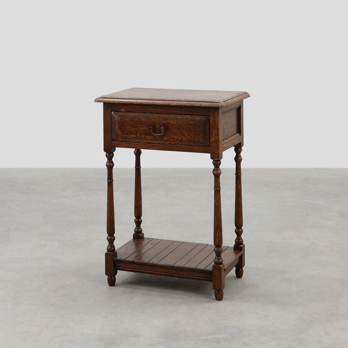 Small Rustic Cabinet With Drawer Or Nightstand In Oak, France, 19th Century