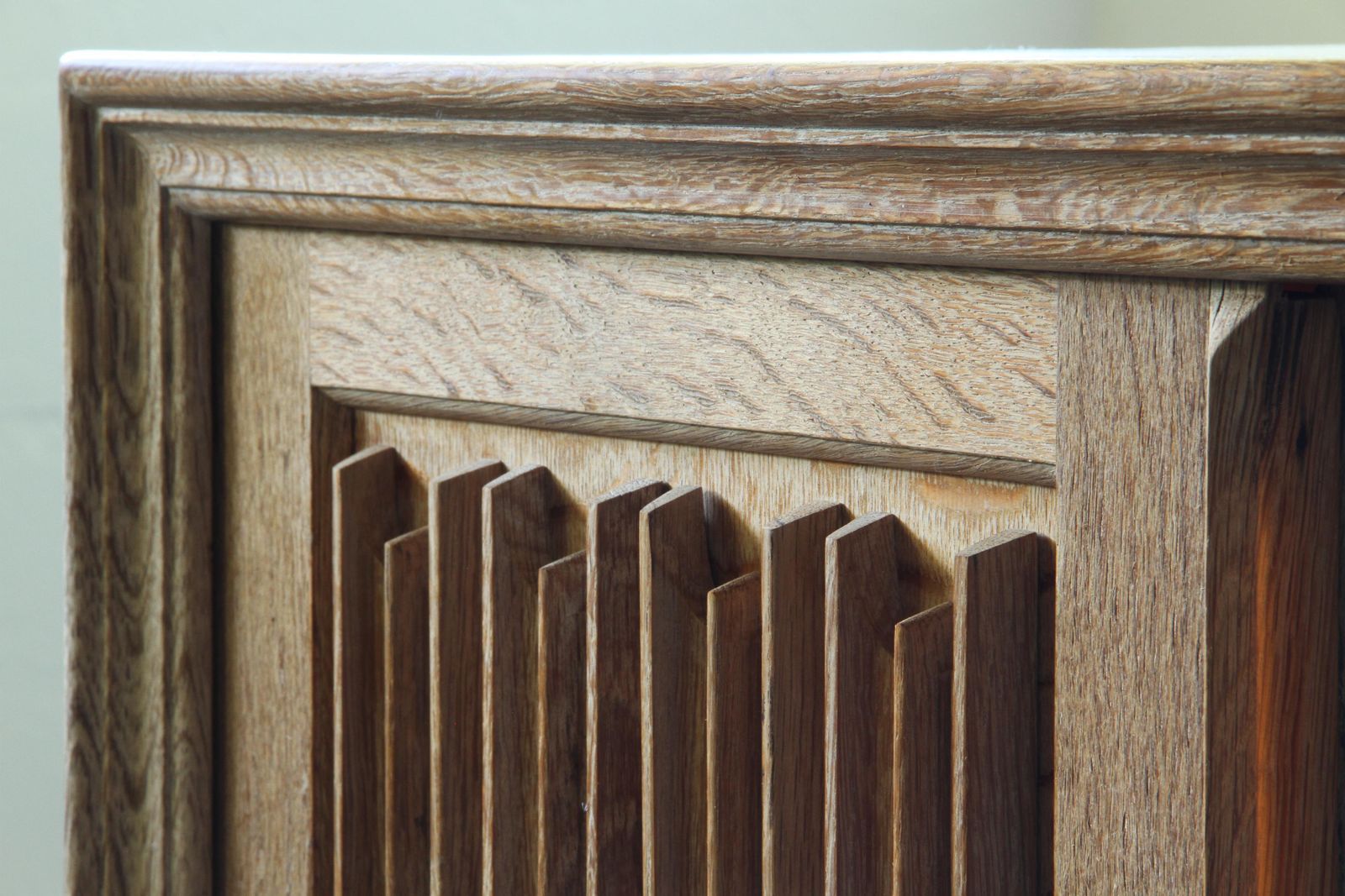 Vintage Oak Cabinet, Stained Glass Display Denmark 1960s Henning Kjærnulf photo vintage