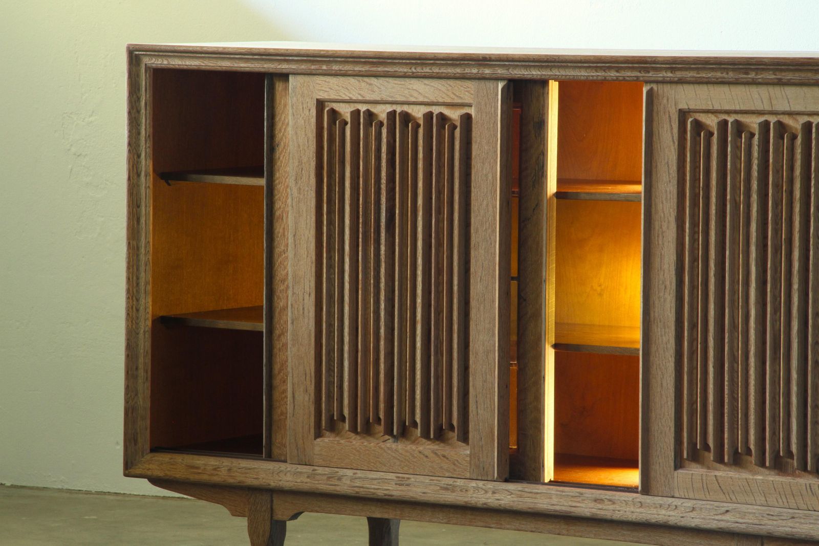 photo vinterior Vintage Oak Cabinet, Stained Glass Display Denmark 1960s Henning Kjærnulf