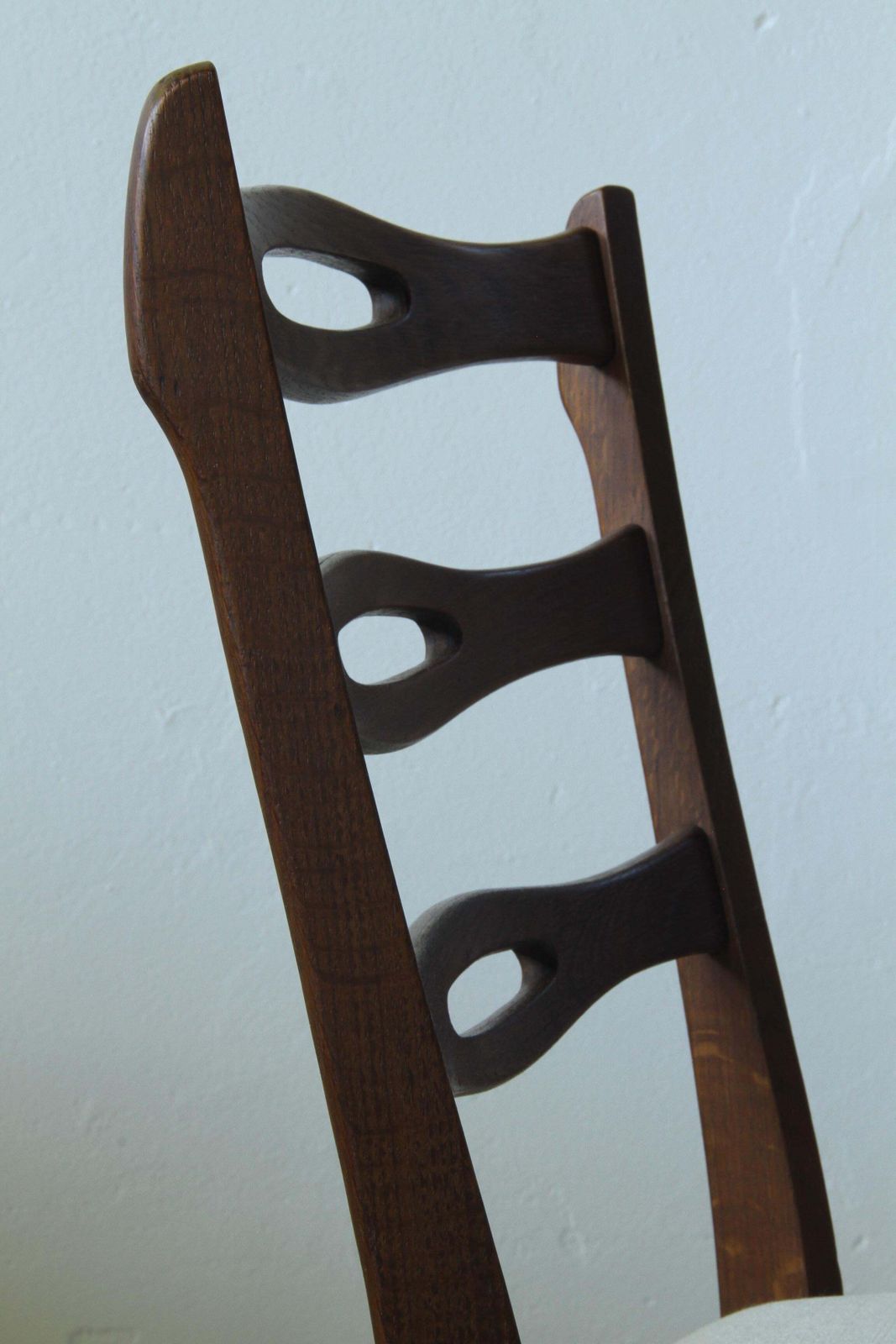 2040.0 Set Of Six Brutalist Dark Oak Chairs In Light Upholstery, Denmark 1960s photo