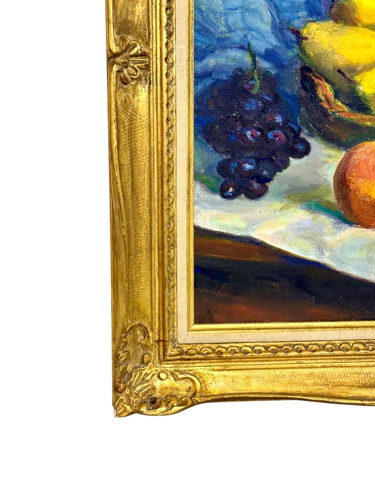 photo vinterior Still Life With Fruit, Oil On Canvas, Signed B. Jacquet, 20th Century