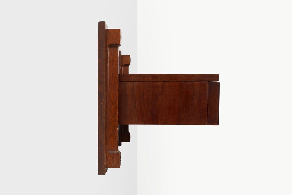 Mid Century Wall Mounted Console In Wood With Brass Details, Italy, 1960s photo furniture