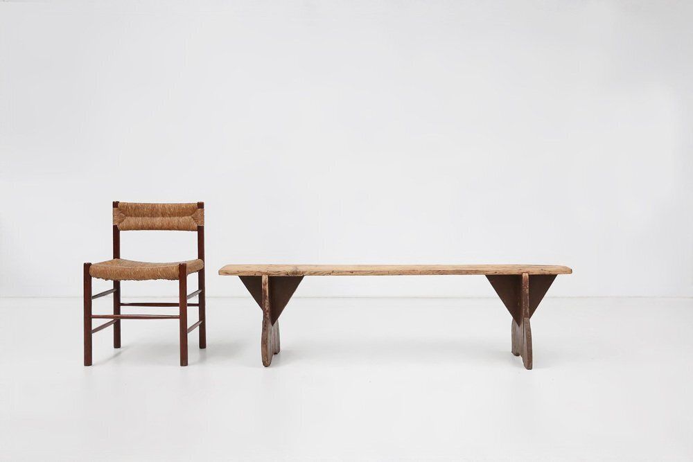 Rustic Wooden Bench With Brown Painted Feet, France, 1890s photo furniture