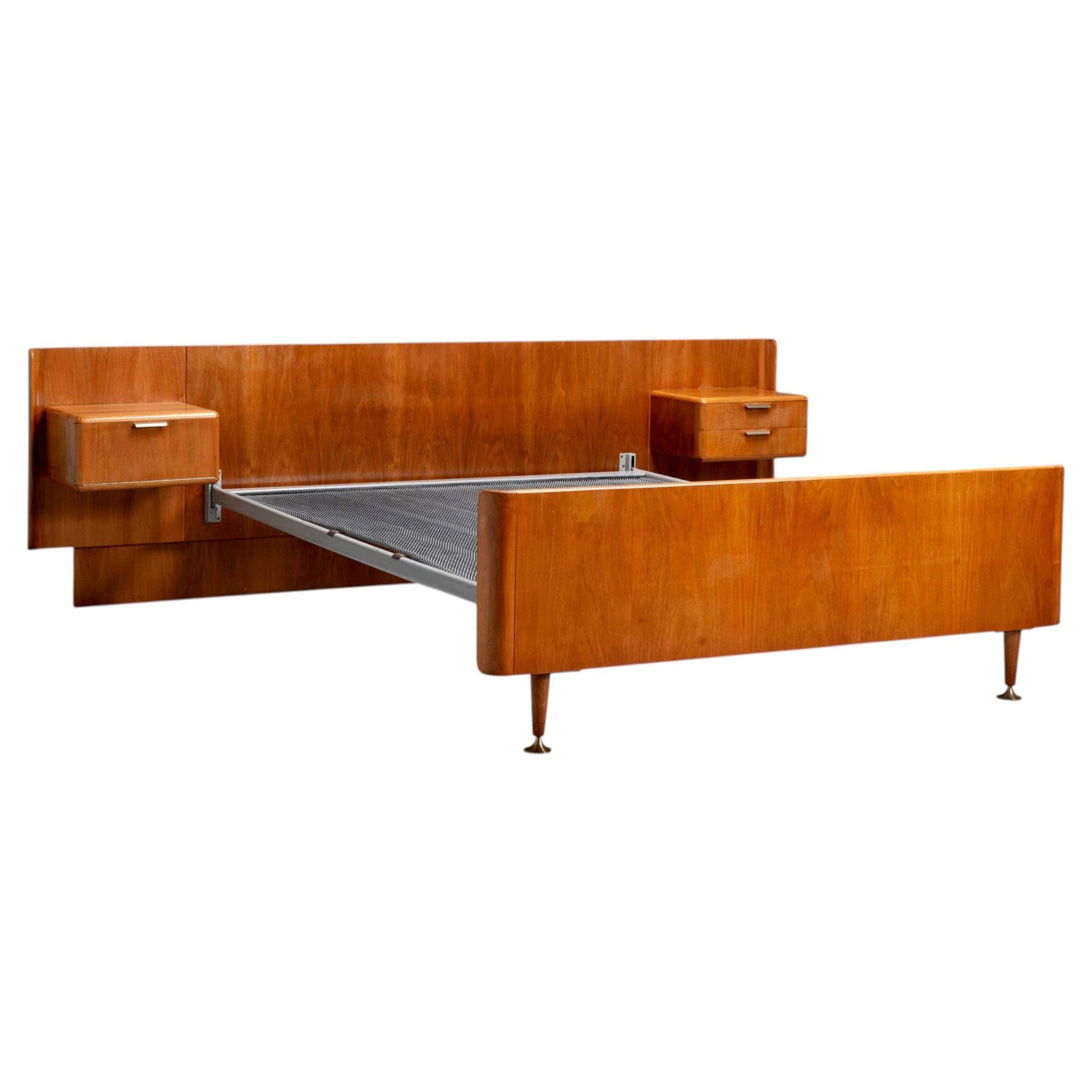 Northern European Modern Double Bed With Integrated Floating Nightstands, 1950's