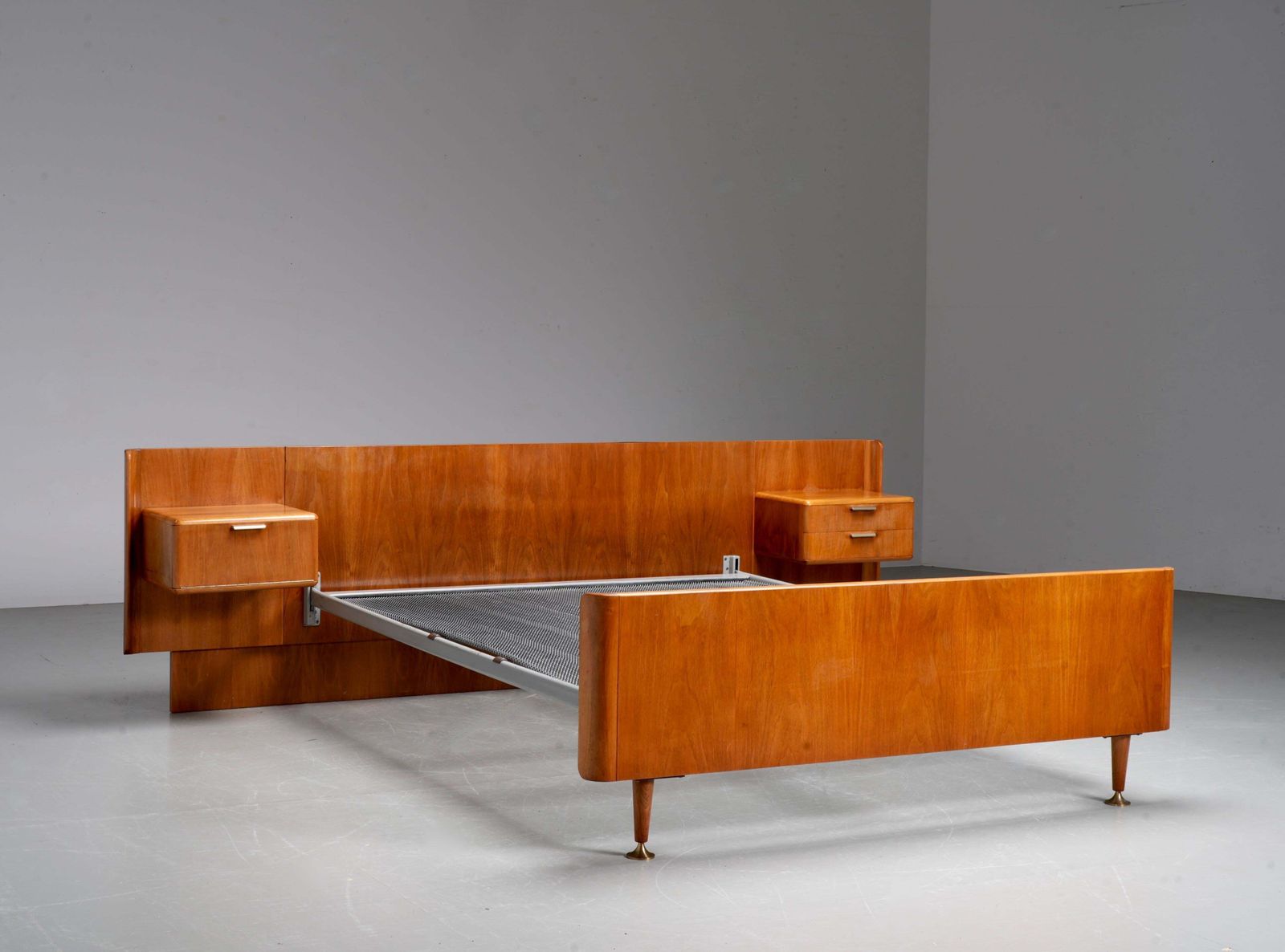 Northern European Modern Double Bed With Integrated Floating Nightstands, 1950's photo furniture