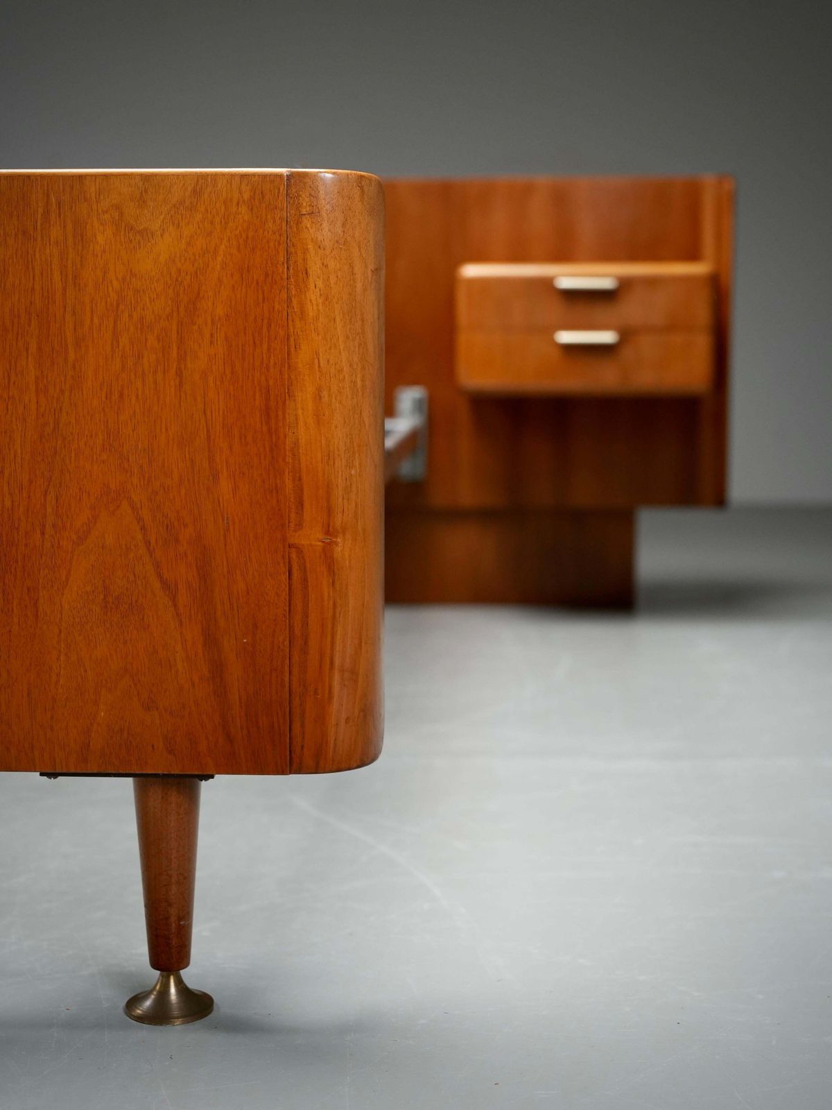 Northern European Modern Double Bed With Integrated Floating Nightstands, 1950's photo for sale