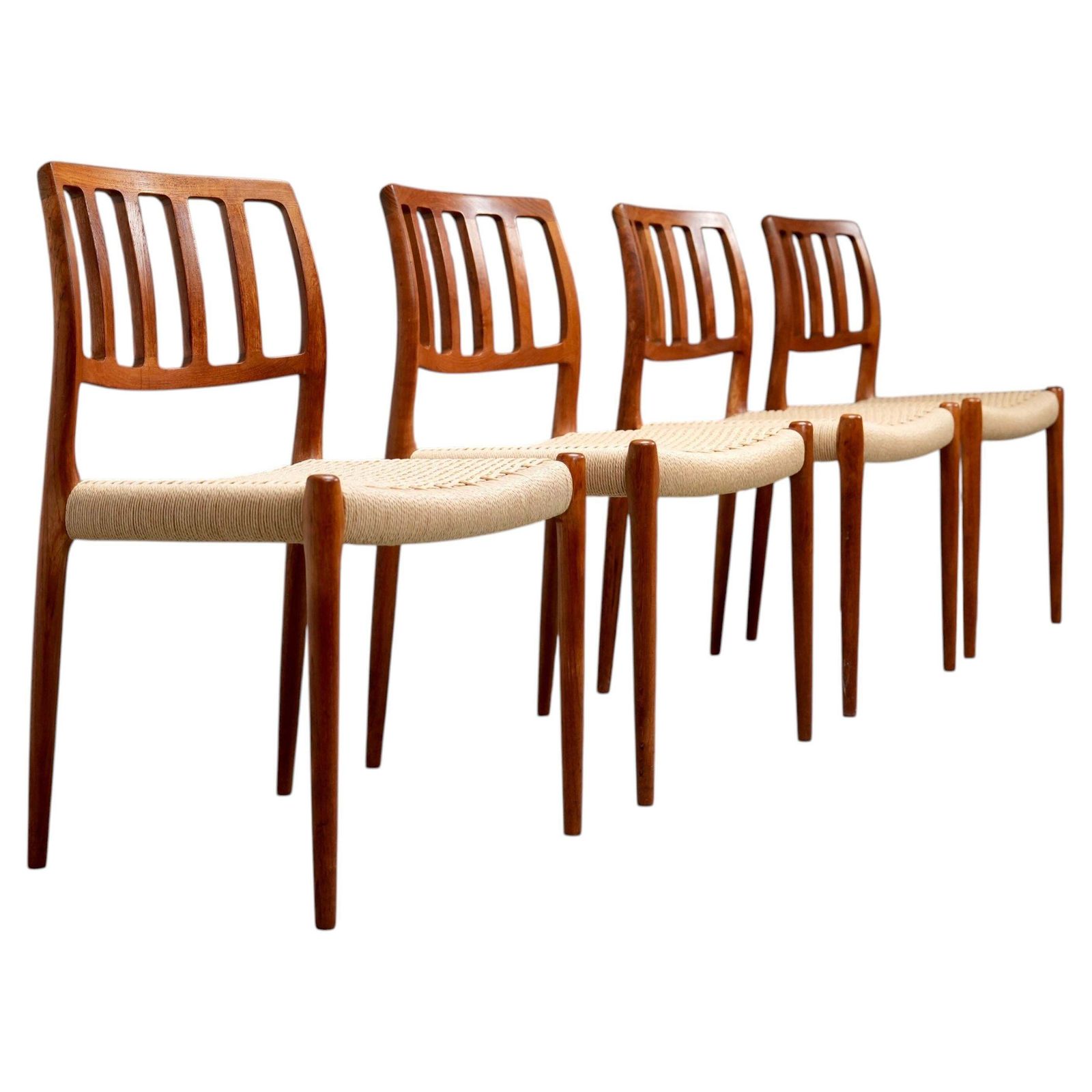 Set Of 4 Niels Otto Møller Dining Chairs In Teak And Papercord, Denmark, 1960's