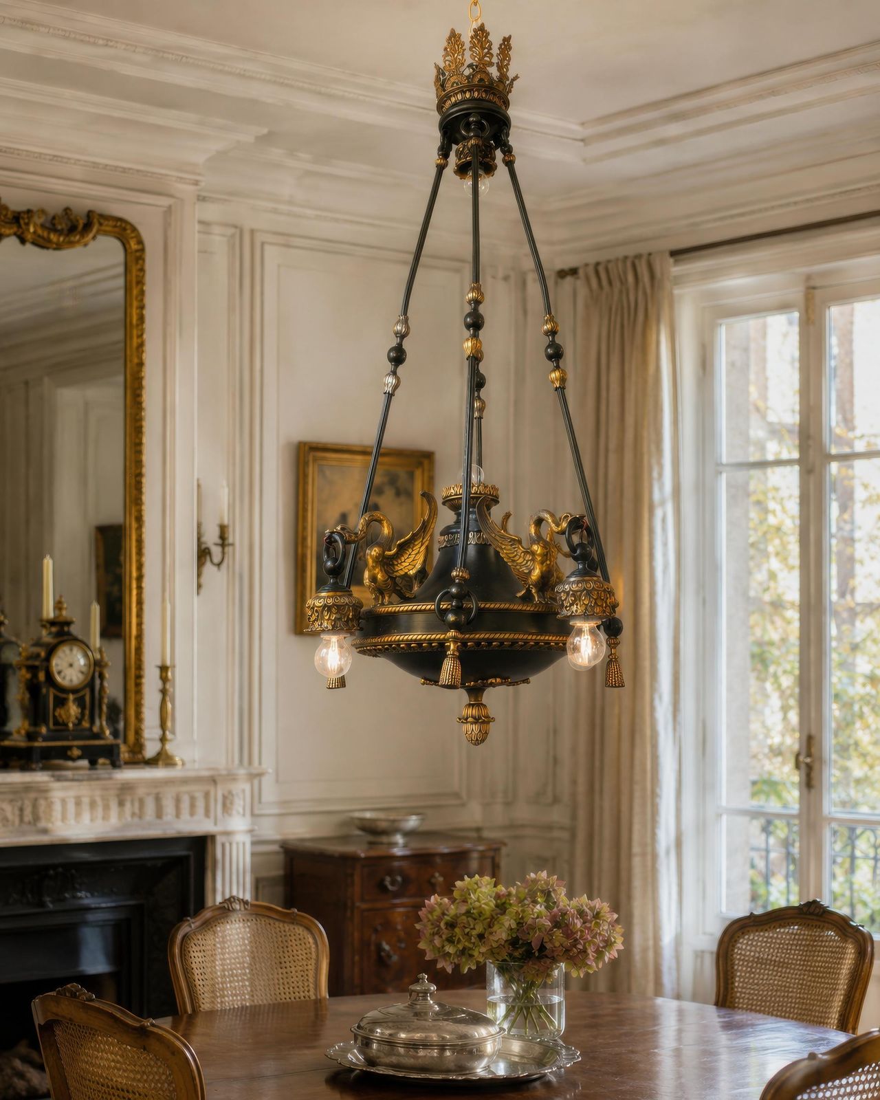 19th Century French Napoleon III Empire Revival Swan Chandelier photo for sale