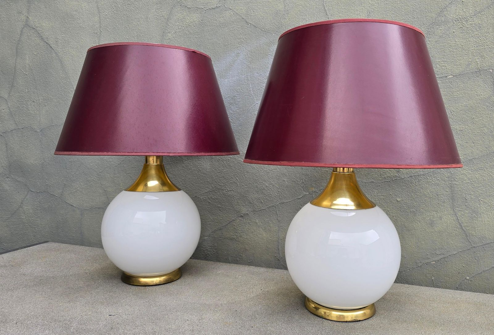 1106.0 Set Of 6 Vintage Opaline Glass And Brass Table Lamps, Circa 1970 photo
