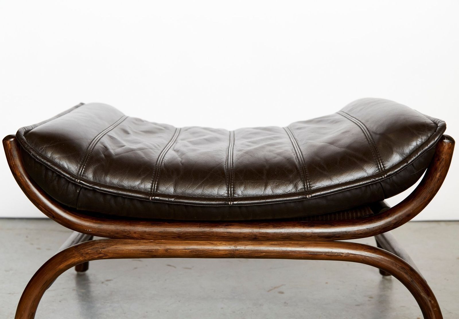 Set Of Bamboo And Leather Lounge Chair And Ottoman, 1970s photo Furniture