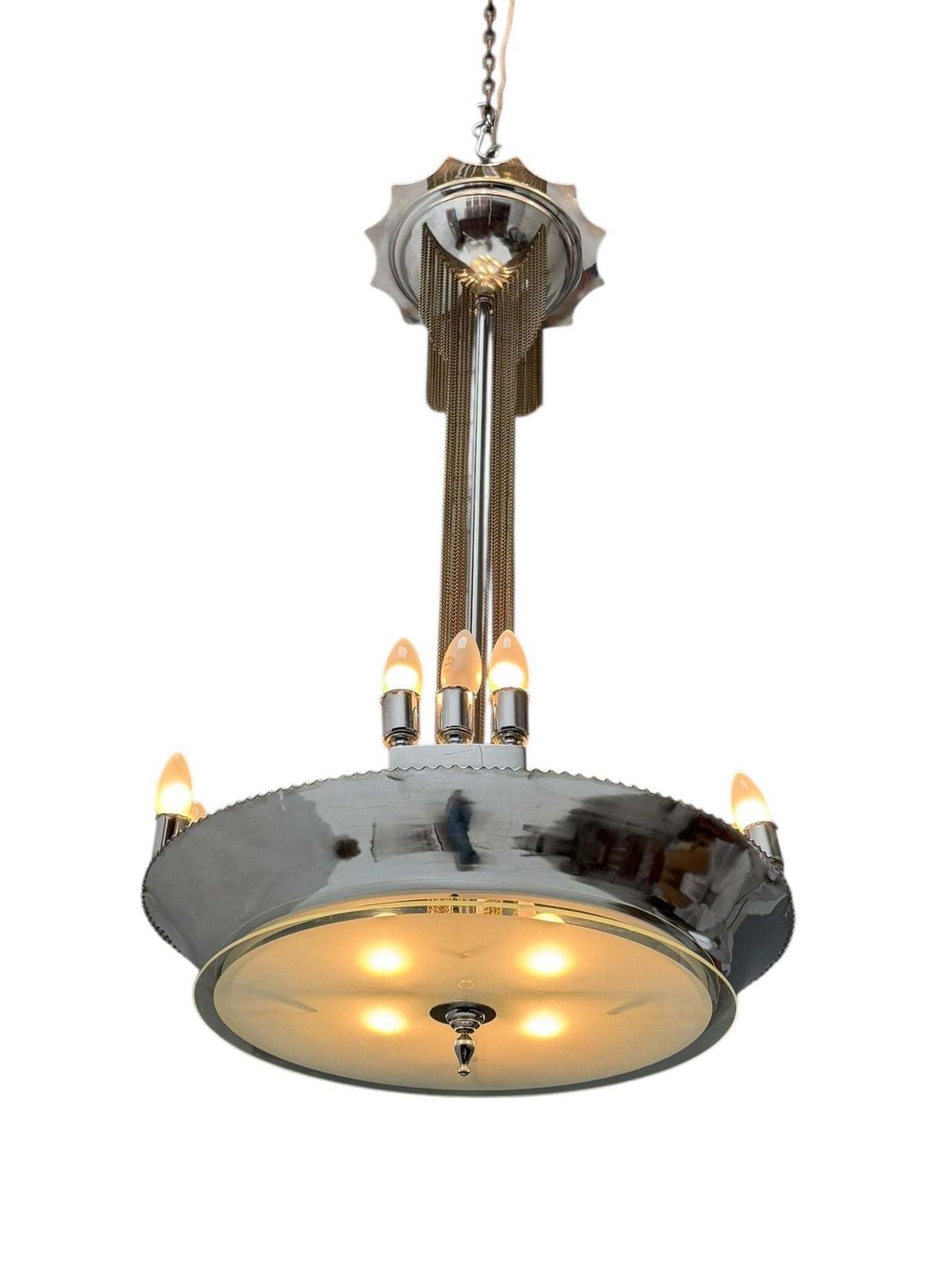 Art Deco Chandelier, Chrome & Glass, Dutch Design, 1930s photo buy