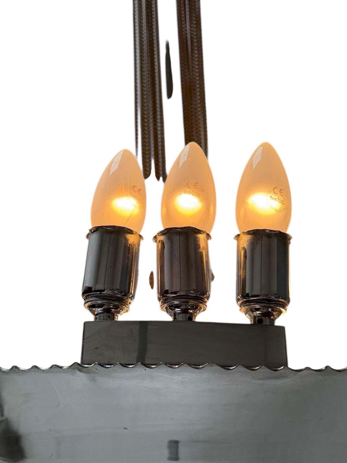 photo vintage Art Deco Chandelier, Chrome & Glass, Dutch Design, 1930s